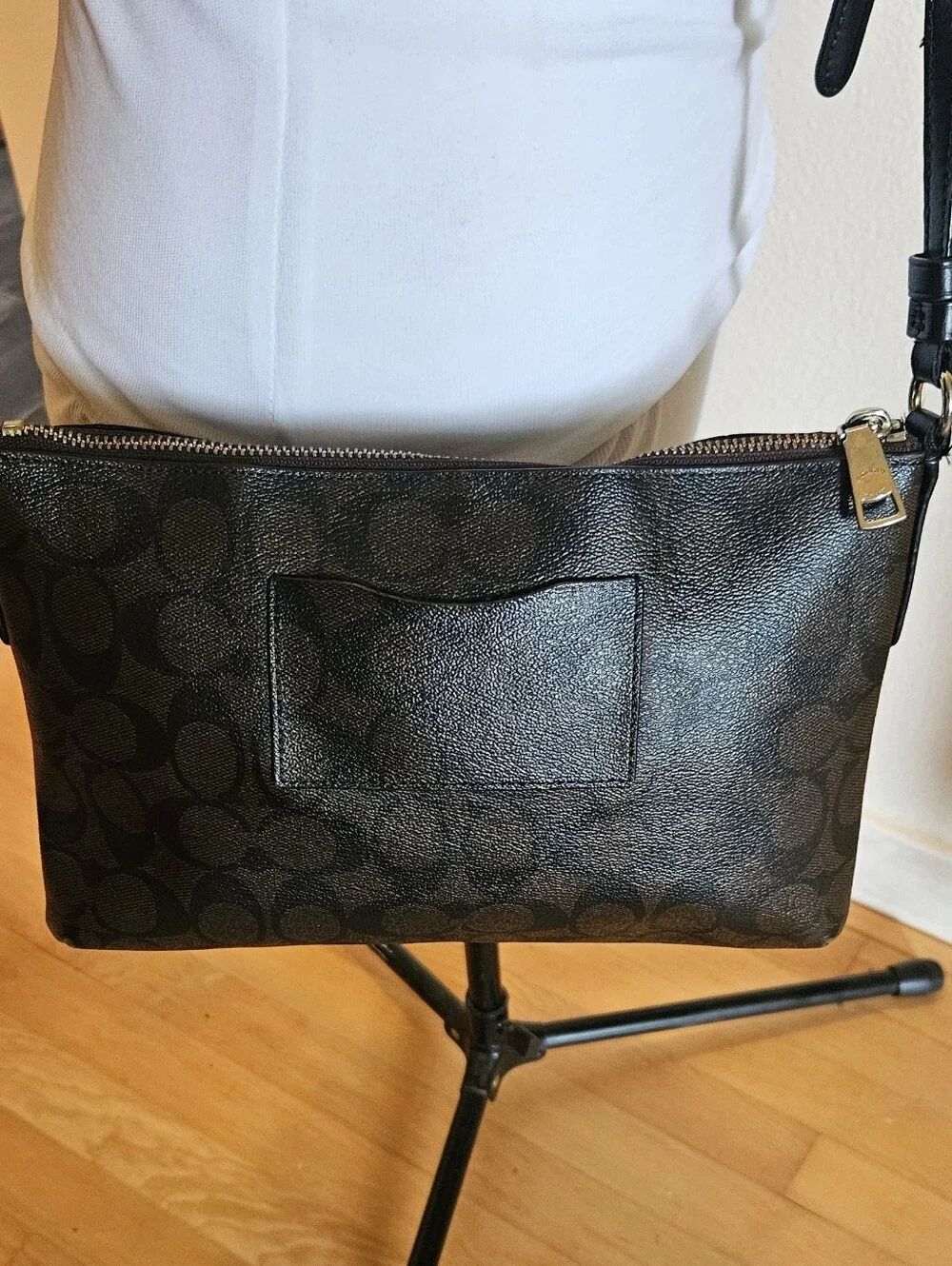 Coach Signature Canvas East/West Pop Crossbody - Brown/Black Gold Hardware